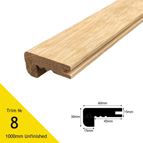 Stairnosing Profile - Solid Oak - T&G - 15mm x 60mm - Choose Length & Finish