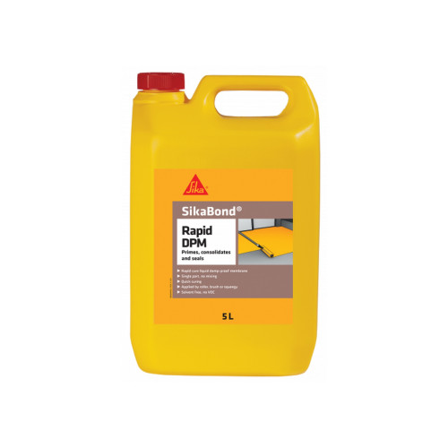 5ltr: SikaBond - Rapid DPM - Solvent free 1K moisture curing reaction polyurethane primer and damp proof membrane for cement based substrates. 
