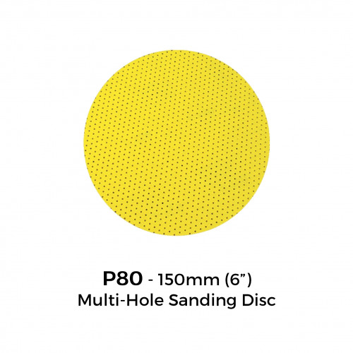 1 Box: P80 - Yellow Multi Hole Hook & Loop Sanding Disc - 150mm - 6" - (25/Box)