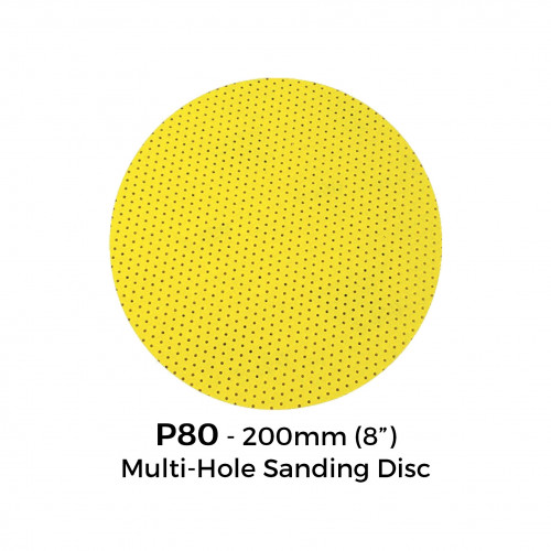 1 Box: P80 - Yellow Multi Hole Hook & Loop Sanding Disc - 200mm - 8" - (25/Box) 