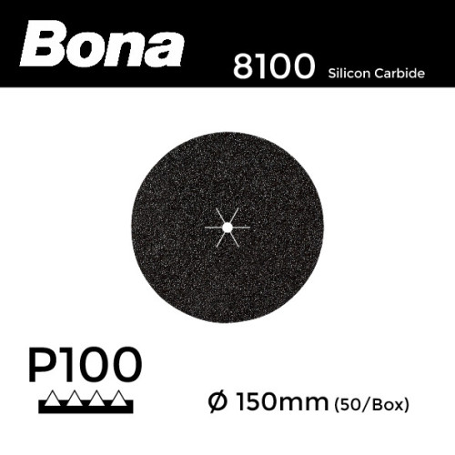 1 Box: P100 - Bona - Silicon Carbide - Hook & Loop Sanding Discs - 150mm - 6" - (50/Box)