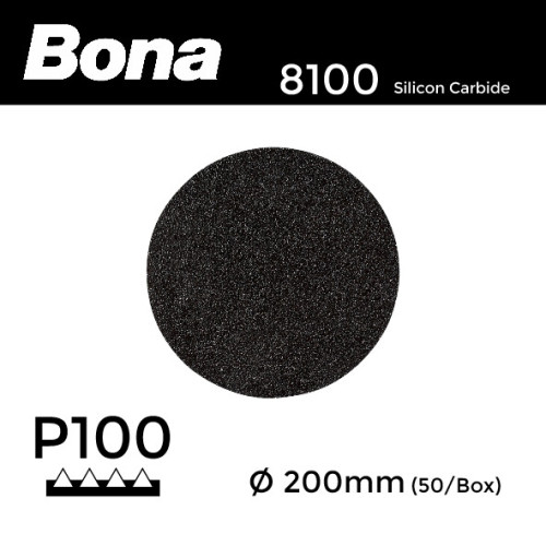 1 Box: P100 - Bona - Silicon Carbide - Hook & Loop Sanding Discs - 200mm - (50/Box)
