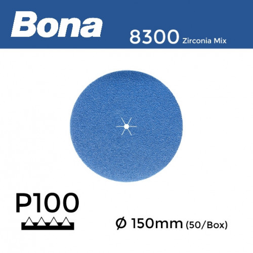 1 Box: P100 - Bona - Zirconia Mix - Anti Static - Hook & Loop Sanding Discs - 150mm - 6" - (50/Box)
