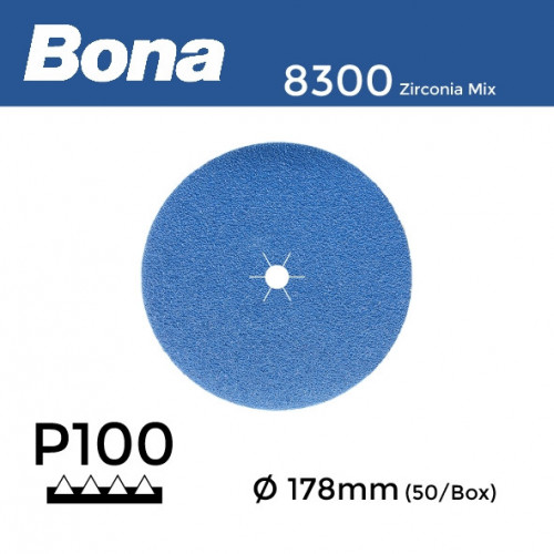 1 Box: P100 - Bona - Zirconia Mix - Anti Static Hook & Loop Sanding Discs - 178mm - 7" - (50/Box)