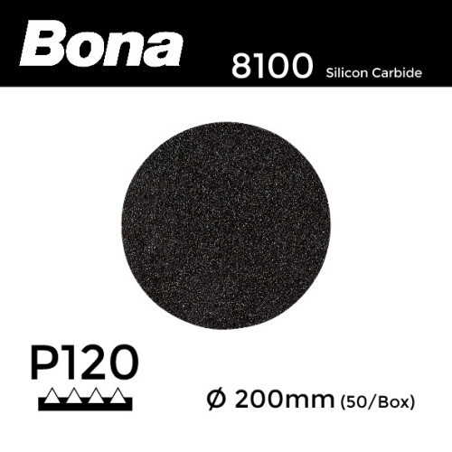 1 Box: P120 - Bona - Silicon Carbide - Hook & Loop Sanding Discs - 200mm - (50/Box)