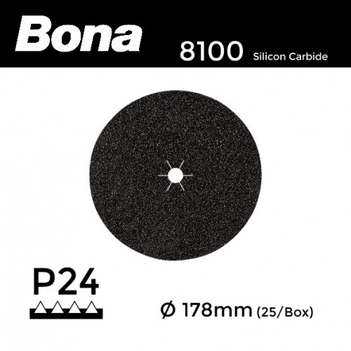 1 Box: P24 - Bona - Silicon Carbide - Hook & Loop Sanding Discs - 178mm - 7" - (25/Box)