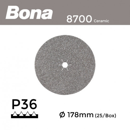 1 Box: P36 - Bona - Ceramic - Hook & Loop Sanding Discs - 178mm - 7" - (25/Box)