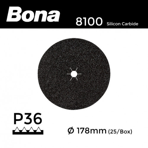 1 Box: P36 - Bona - Silicon Carbide - Hook & Loop Sanding Discs - 178mm - 7" - (25/Box)