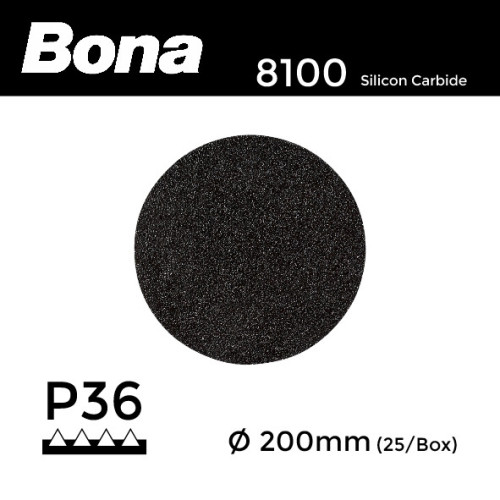 1 Box: P36 - Bona - Silicon Carbide - Hook & Loop Sanding Discs - 200mm - (25/Box)