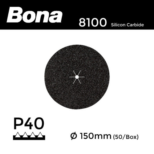 1 Box: P40 - Bona - Silicon Carbide - Hook & Loop Sanding Discs - 150mm - 6" - (50/Box)