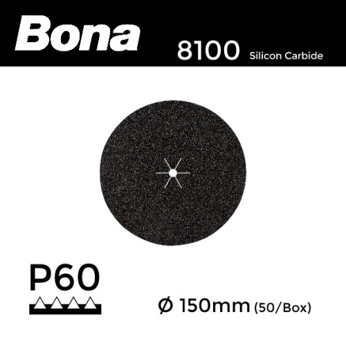 1 Box: P60 - Bona - Silicon Carbide - Hook & Loop Sanding Discs - 150mm - 6" - (50/Box)