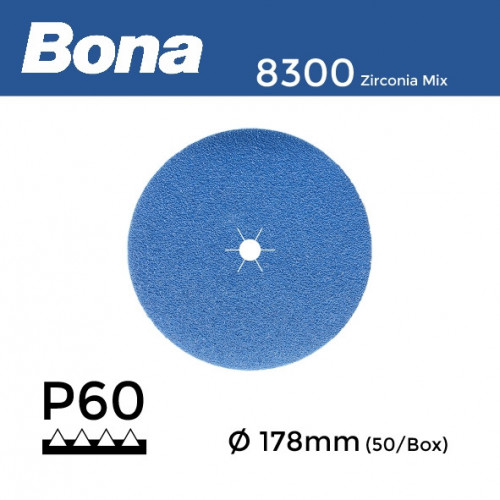 1 Box: P60 - Bona - Zirconia Mix - Anti Static Hook & Loop Sanding Discs - 178mm - 7" - (50/Box)