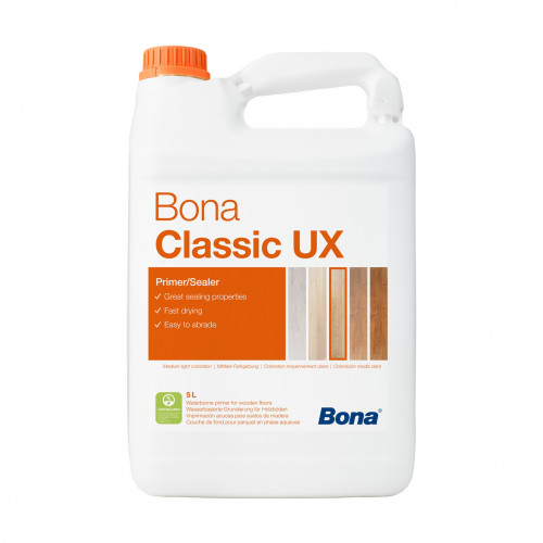 5ltr: Bona - Classic UX - 1K Waterborne Primer for untreated wood floors producing a medium light wood colouration