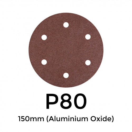 1 Box: P80 - Starcke - Aluminium Oxide - Hook & Loop Sanding Discs - 6 Hole - 150mm - 6" - (50/Box)