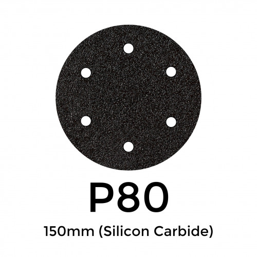 1 Box: P80 - Starcke - Silicon Carbide - Hook & Loop Sanding Discs - 6 Hole - 150mm - 6" - (50/Box)