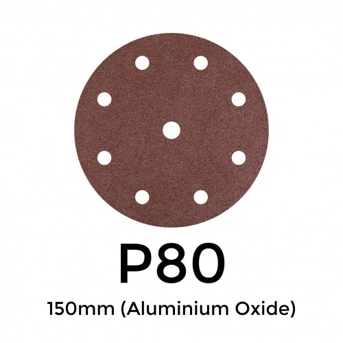 1 Box: P80 - Starcke - Aluminium Oxide - Hook & Loop Sanding Discs - 8 Hole - 150mm - 6" - (50/Box)