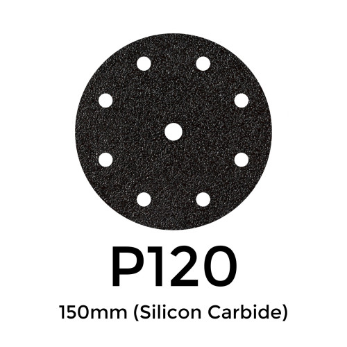 1 Box: P120 - Starcke - Silicon Carbide - Hook & Loop Sanding Discs - 8 Hole - 150mm - 6" - (50/Box)