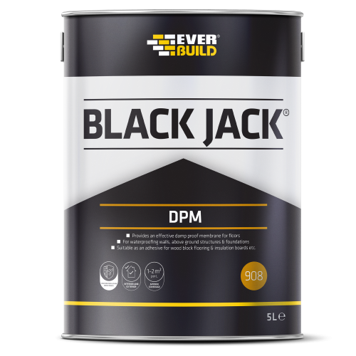 5ltr Tin: Everbuild Blackjack 908 Woodblock & Mosaic Bitumen Dipping Adhesive 