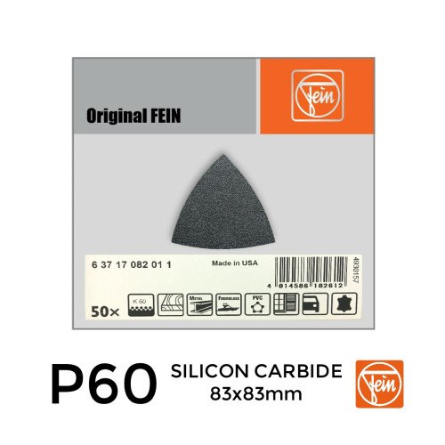 1 Box: P60 - Fein - Silicon Carbide - Triangular Delta Hook & Loop Sanding Sheets - 83mm - (50/Box)