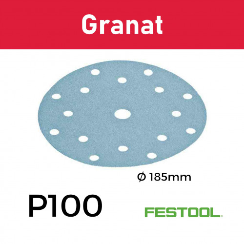 1 Box: (499629) P100 - Festool - Granat - StickFix - Hook & Loop Sanding Discs - 185mm - (100/Box)