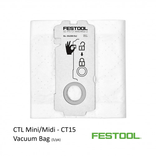 1pk: Festool - Vac Bags - For CTL MINI/MIDI/CT15 Vacuum - (5/pk) From 2019