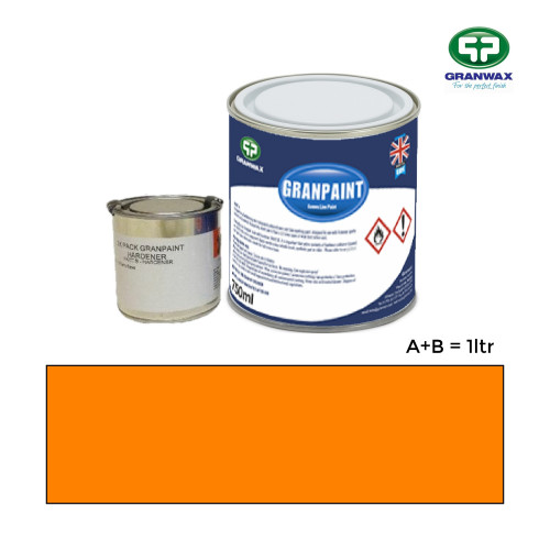 1ltr: Granwax - Granpaint - Orange - 2K Polyurethane - Indoor Court Line Marking Paint - 1ltr including hardener