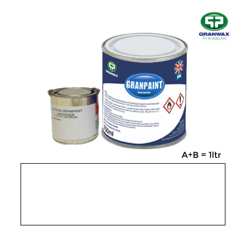 1ltr: Granwax - Granpaint - White - 2K Polyurethane - Indoor Court Line Marking Paint - 1ltr including hardener