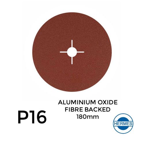 1 Box: P16 - Hermes - Aluminium Oxide - Fibre Backed - Sanding Discs - 180mm - 7" - With 22cm Centre Hole - (25/Box)