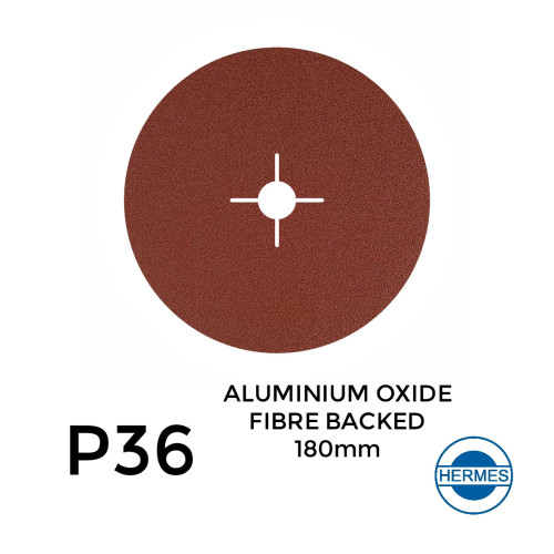 1 Box: P36 - Hermes - Aluminium Oxide - Fibre Backed - Sanding Discs - 180mm - 7" - With 22cm Centre Hole - (25/Box)