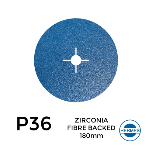 1 Box: P36 - Hermes - Zirconia - Fibre Backed - Sanding Discs - 180mm - 7" - With 22cm Centre Hole - (25/Box)