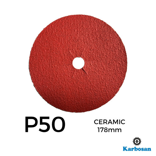1 Box: P50 - Karbosan - Ceramic - Hook & Loop Sanding Discs - 178mm - 7" - (50/Box)