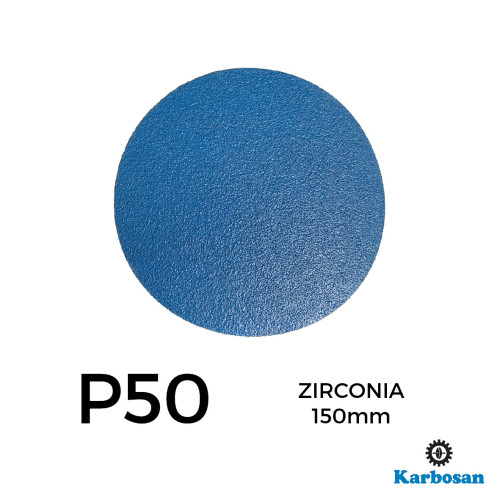 1 Box: P50 - Karbosan - Zirconia - Hook & Loop Sanding Discs - 150mm - 6" - (50/Box)