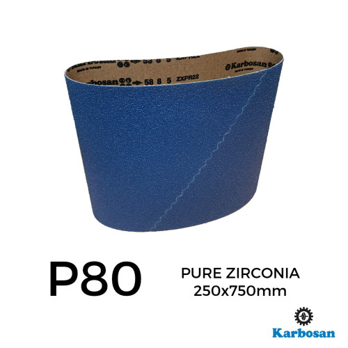 P80 - Karbosan - Zirconia 100% - PolyCotton Cloth Backed Sanding Belt - 250x750mm - 10" 
