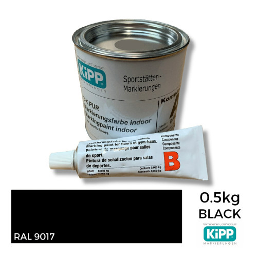 0.5kg: Kipp - Black - 2K Polyurethane - Indoor Court Line Marking Paint - 0.44kg + 0.06kg Hardener