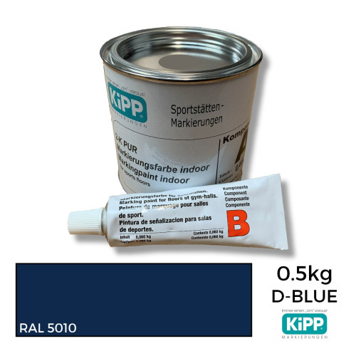 0.5kg: Kipp - Dark Blue - 2K Polyurethane - Indoor Court Line Marking Paint - 0.44kg + 0.06kg Hardener