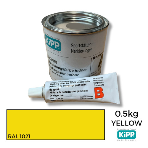 0.5kg: Kipp - Yellow - 2K Polyurethane - Indoor Court Line Marking Paint - 0.44kg + 0.06kg Hardener