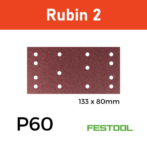 1 Box: P60 - Festool - Rubin2 - StickFix - Hook & Loop Sanding Sheets - (499047) 80x133mm - (50/Box) 