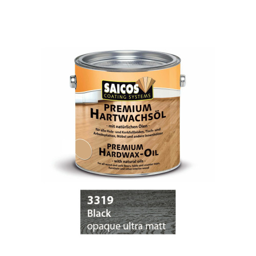 0.75ltr: Saicos - Premium Hardwax Oil - Black Opaque UltraMatt (3319)