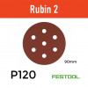 1 Box: (499081) P120 - Festool - Rubin2 - StickFix - Hook & Loop Sanding Discs - 90mm - 3.5" - (50/Box)