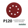 P120 - Metabo - Aluminium Oxide - Hook & Loop Sanding Discs - 8 Hole - 125mm - 5" - (25/pk)